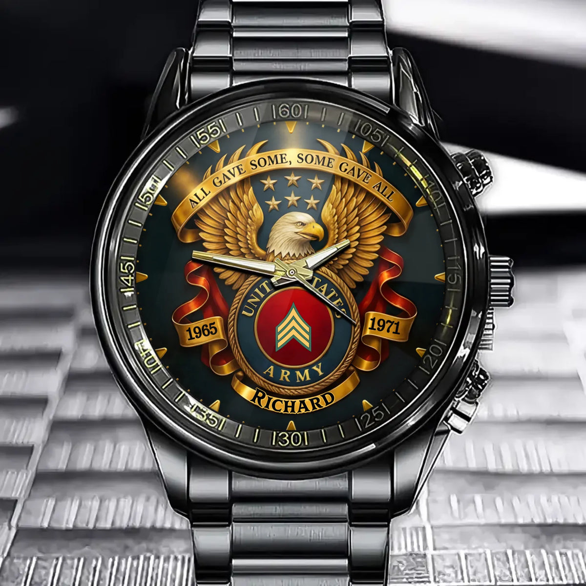 Personalized Veterans Tribute Watch - Custom Military Emblem & Eagle Wristwatch to Honor Service